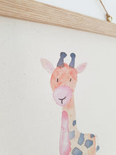 Load image into Gallery viewer, Giraffe canvas Print with Wooden hanger