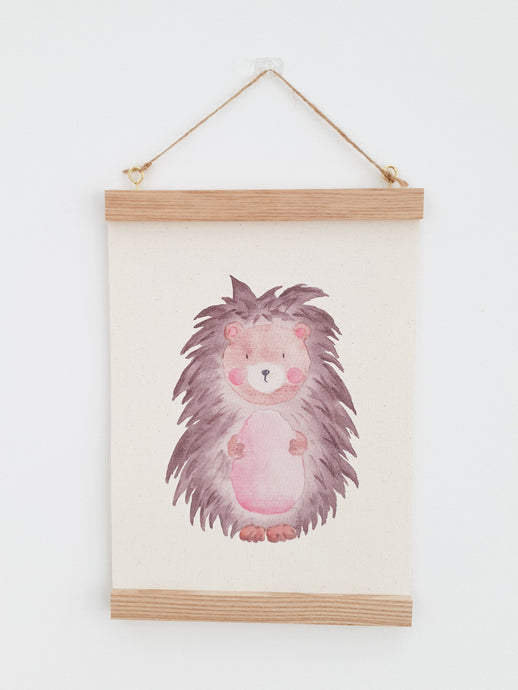 Watercolour Hedgehog canvas Print with Wooden hanger
