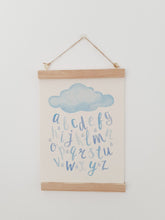 Load image into Gallery viewer, Cloud Alphabet canvas print with wooden hanger