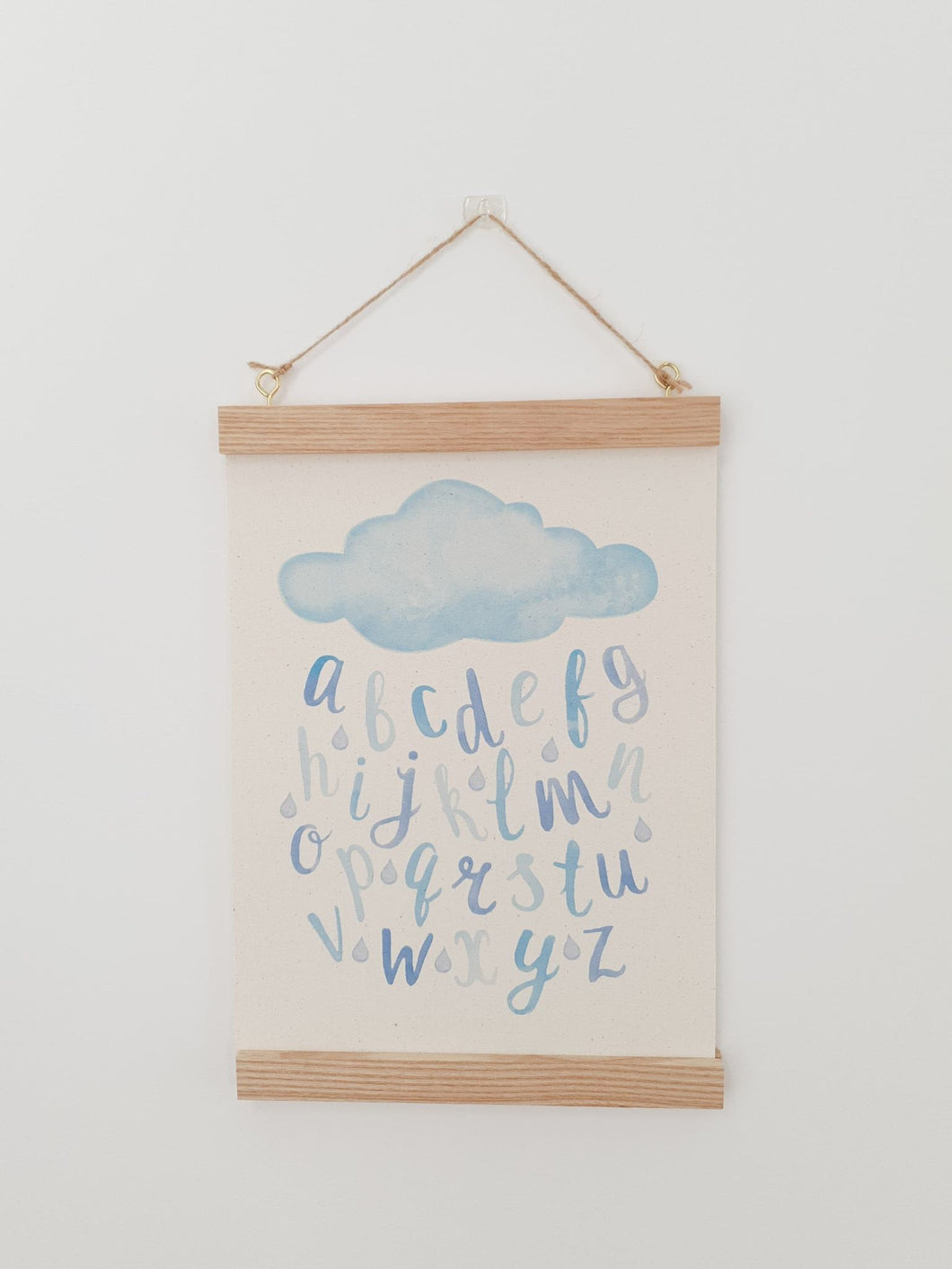 Cloud Alphabet canvas print with wooden hanger