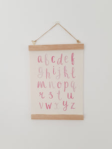 Alphabet canvas print with wooden hanger