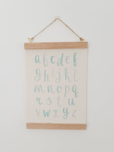 Alphabet canvas print with wooden hanger