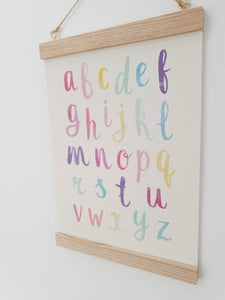 Alphabet canvas print with wooden hanger