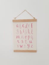 Load image into Gallery viewer, Alphabet canvas print with wooden hanger