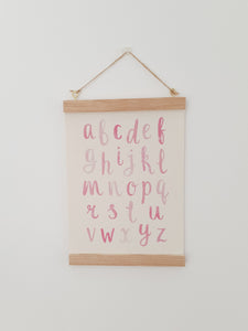 Alphabet canvas print with wooden hanger