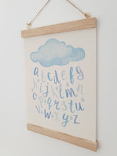 Load image into Gallery viewer, Cloud Alphabet canvas print with wooden hanger