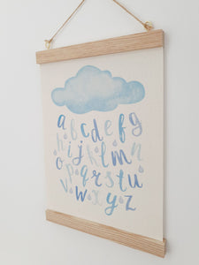 Cloud Alphabet canvas print with wooden hanger