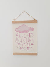 Load image into Gallery viewer, Cloud Alphabet canvas print with wooden hanger