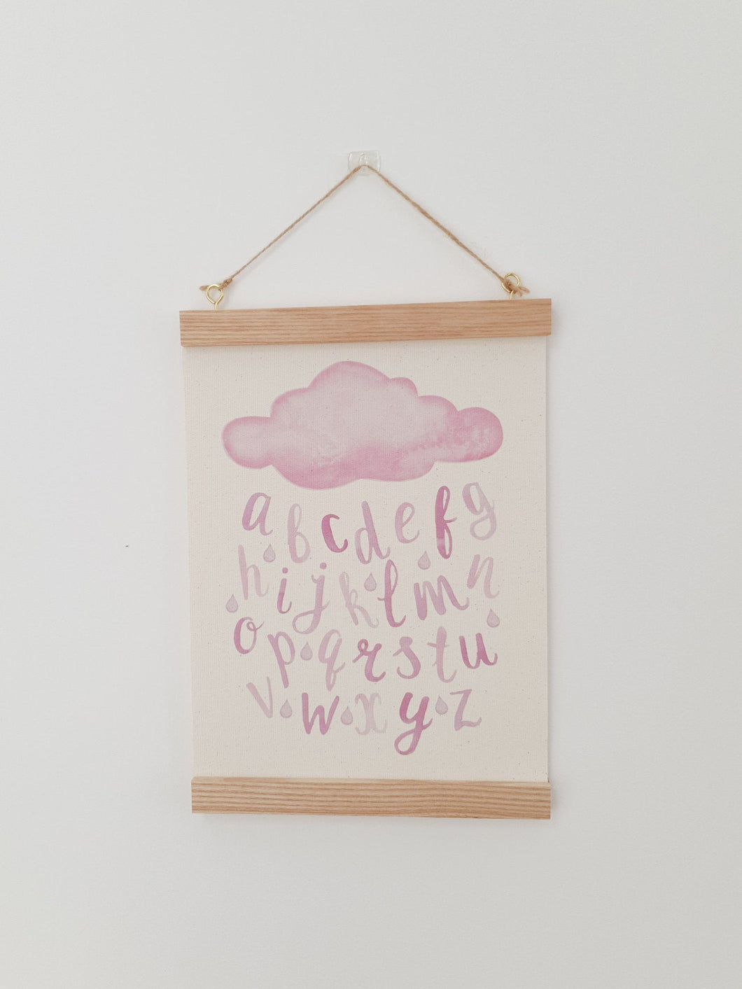 Cloud Alphabet canvas print with wooden hanger