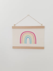 Rainbow canvas print with wooden hanger - Rainbow nursery accessory - Rainbow bedroom accessory - Print hanger