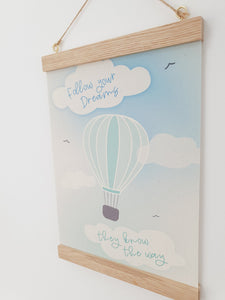 Hot air Balloon canvas print with wooden hanger