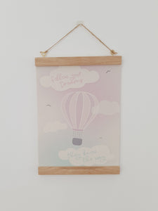 Hot air Balloon canvas print with wooden hanger