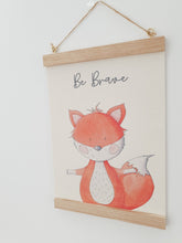 Load image into Gallery viewer, Fox canvas print with wooden wall hanger