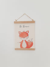 Load image into Gallery viewer, Fox canvas print with wooden wall hanger
