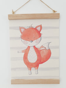 Fox canvas print with wooden wall hanger