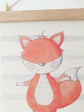 Load image into Gallery viewer, Fox canvas print with wooden wall hanger