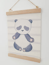 Load image into Gallery viewer, Panda canvas print with wooden wall hanger - Animal bedroom accessory - Woodland nursery accessory - Animal Print
