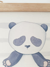 Load image into Gallery viewer, Panda canvas print with wooden wall hanger - Animal bedroom accessory - Woodland nursery accessory - Animal Print