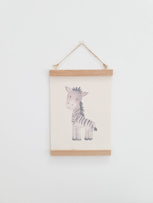 Zebra canvas print with wooden wall hanger - Animal nursery accessory - Animal bedroom accessory - Watercolour Zebra Print