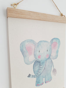 Elephant canvas print with wooden wall hanger