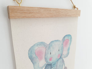 Elephant canvas print with wooden wall hanger