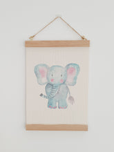 Load image into Gallery viewer, Elephant canvas print with wooden wall hanger