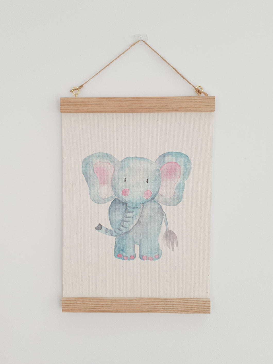 Elephant canvas print with wooden wall hanger