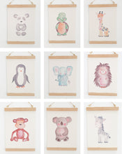 Load image into Gallery viewer, Giraffe canvas Print with Wooden hanger
