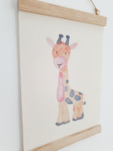 Load image into Gallery viewer, Giraffe canvas Print with Wooden hanger