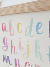 Load image into Gallery viewer, Alphabet canvas print with wooden hanger
