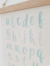 Load image into Gallery viewer, Alphabet canvas print with wooden hanger