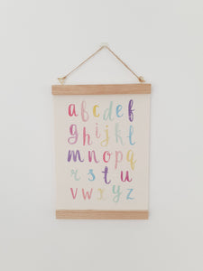 Alphabet canvas print with wooden hanger