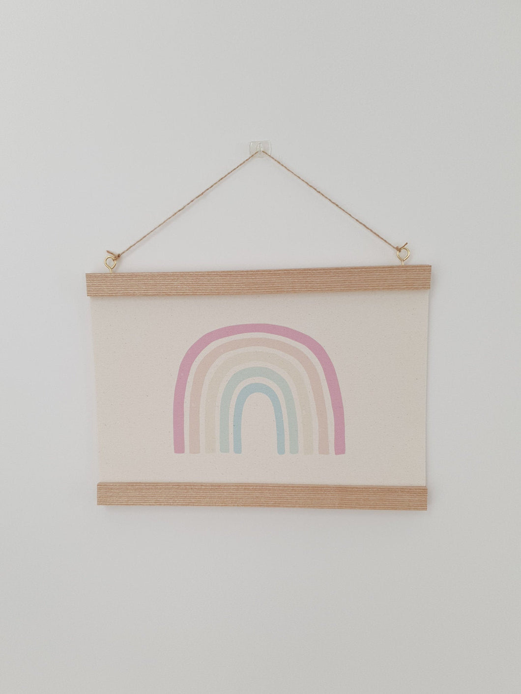Pastel Rainbow canvas print with wooden hanger - Rainbow nursery accessory - Rainbow bedroom accessory - Print hanger