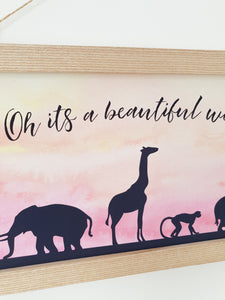 Beautiful world Animal canvas print with wooden wall hanger