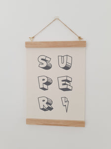 Super hero canvas print with wooden wall hanger - Super hero nursery accessory - Super hero bedroom accessory - Super hero Print