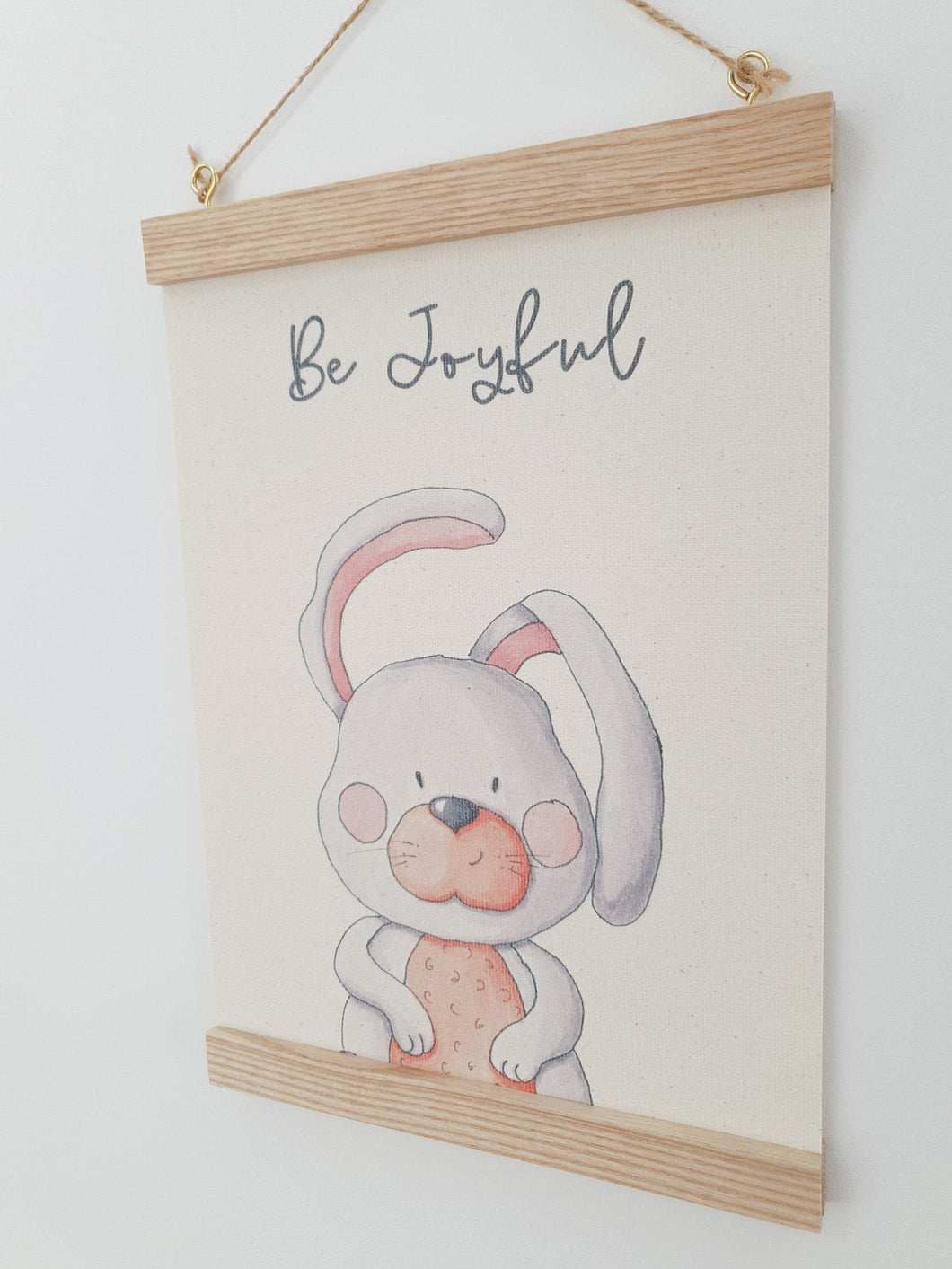 Bunny canvas print with wooden wall hanger