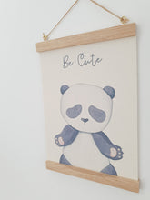 Load image into Gallery viewer, Panda canvas print with wooden wall hanger - Animal nursery accessory - Animal bedroom accessory - Panda Print