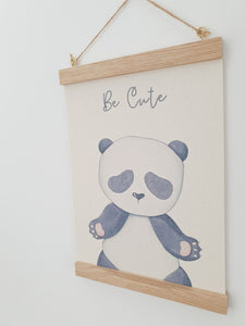 Panda canvas print with wooden wall hanger - Animal nursery accessory - Animal bedroom accessory - Panda Print