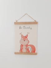 Load image into Gallery viewer, Squirrel canvas print with wooden wall hanger - Woodland nursery accessory - Woodland bedroom accessory - Squirrel Print