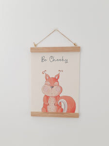 Squirrel canvas print with wooden wall hanger - Woodland nursery accessory - Woodland bedroom accessory - Squirrel Print