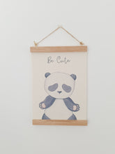 Load image into Gallery viewer, Panda canvas print with wooden wall hanger - Animal nursery accessory - Animal bedroom accessory - Panda Print