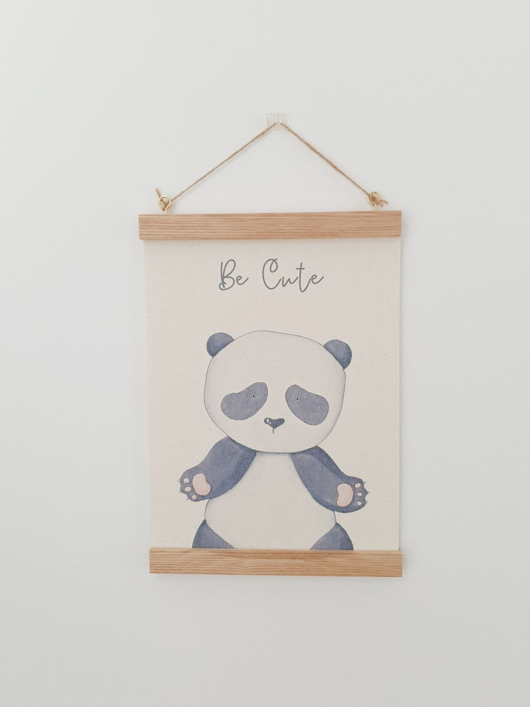 Panda canvas print with wooden wall hanger - Animal nursery accessory - Animal bedroom accessory - Panda Print