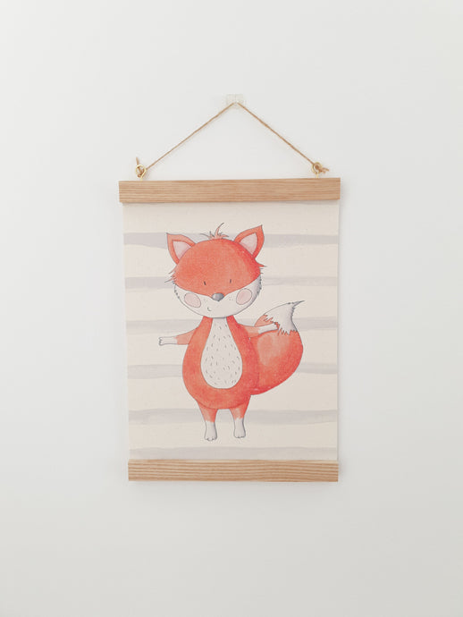 Fox canvas print with wooden wall hanger