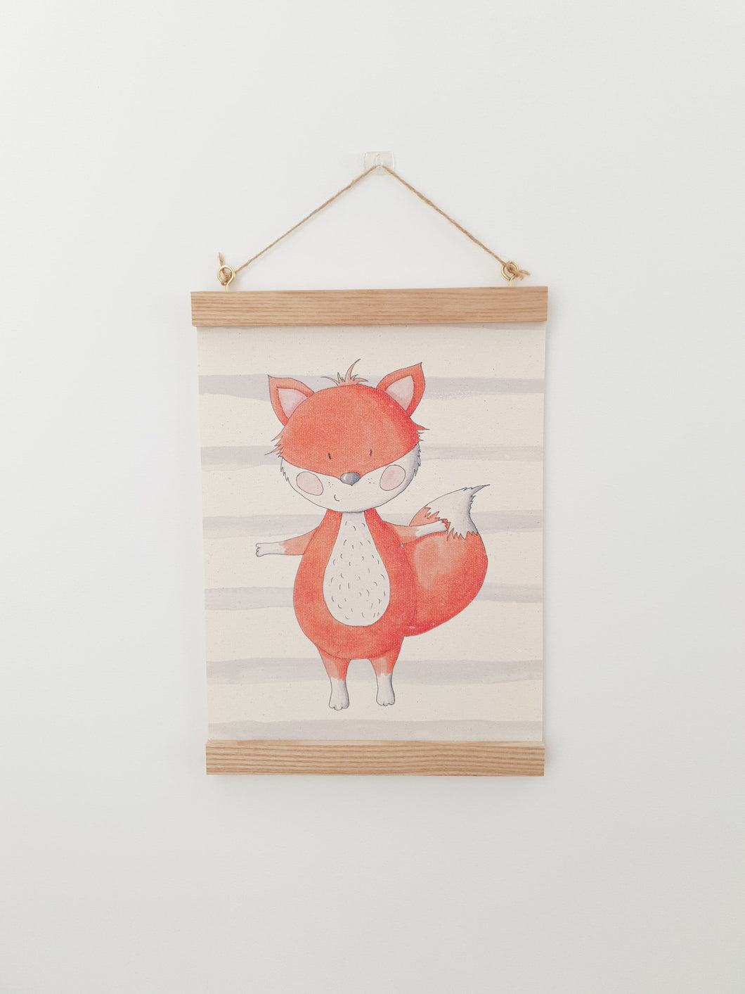 Fox canvas print with wooden wall hanger