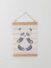 Load image into Gallery viewer, Panda canvas print with wooden wall hanger - Animal bedroom accessory - Woodland nursery accessory - Animal Print
