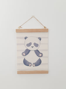 Panda canvas print with wooden wall hanger - Animal bedroom accessory - Woodland nursery accessory - Animal Print