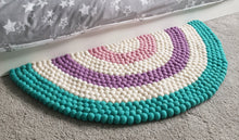 Load image into Gallery viewer, Rainbow Rug - Teal &amp; Pink Felt ball rainbow Rug - Teal rainbow decor - Rainbow accessories - Girls rainbow decor - Nursery rug - Bedroom Rug