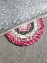 Load image into Gallery viewer, Pink Rainbow Rug - Pink Felt ball rainbow Rug - Rainbow decor - Rainbow accessories - Rainbow decor - Nursery rug - Bedroom Rug