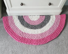 Load image into Gallery viewer, Pink Rainbow Rug - Pink Felt ball rainbow Rug - Rainbow decor - Rainbow accessories - Rainbow decor - Nursery rug - Bedroom Rug