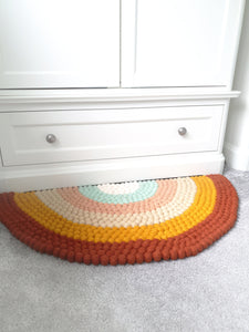 Rainbow Rug - Rust Felt ball rainbow Rug - Mustard rainbow decor - Rainbow accessories - Rust and Mustard Nursery rug - Girls rainbow decor